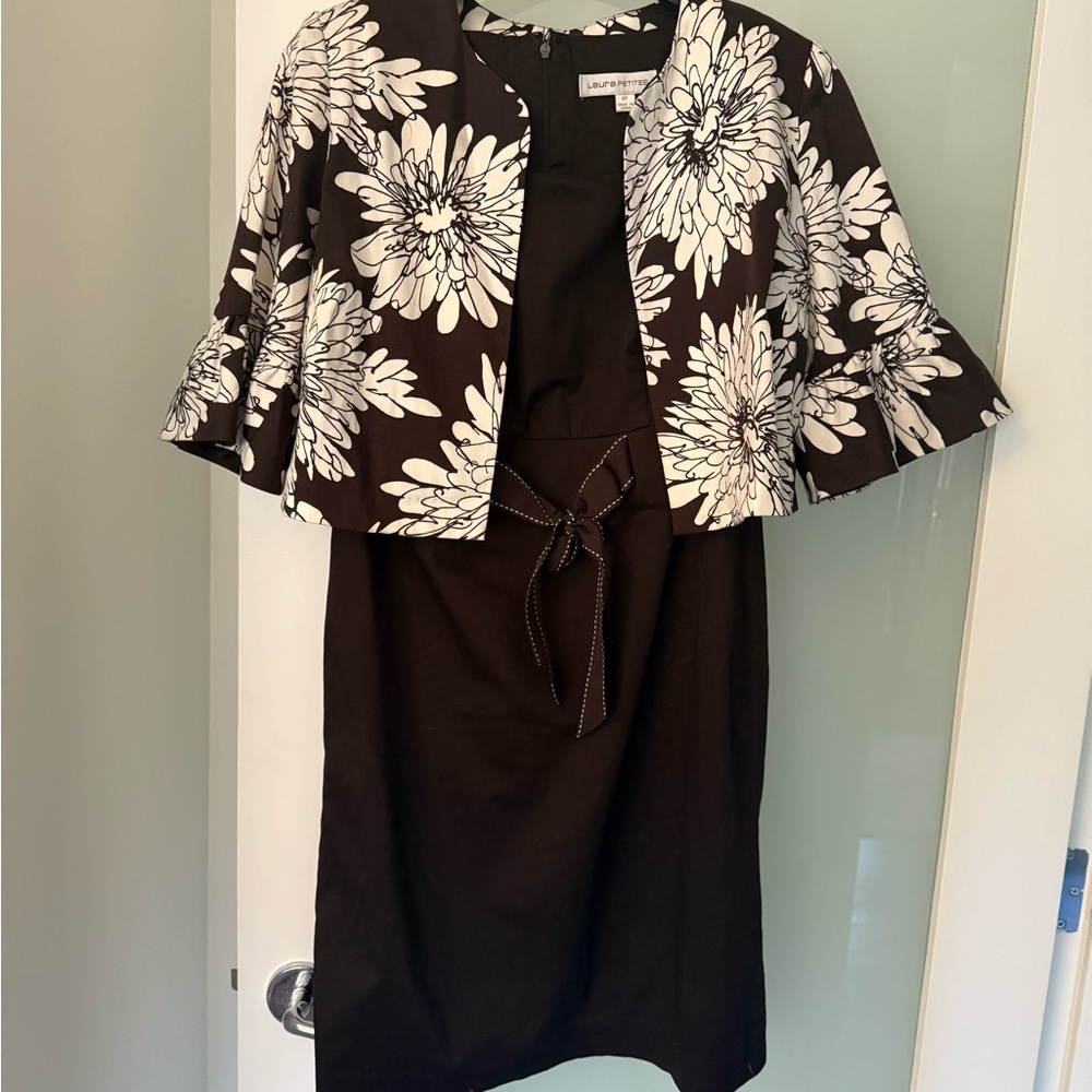 Laura Petites Black Dress with White Floral Jacket